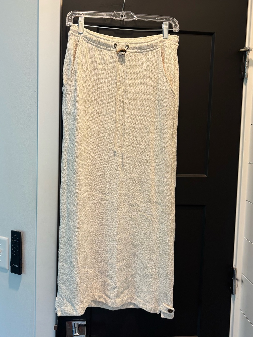 St John Sport Marie Gray Maxi Skirt S Knit Drawstring Button Cream Gold Metallic